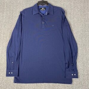 Buttercloth Mens Polo Shirt M Navy Blue Icy Cotton Long Sleeve Mint Fiber